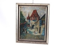 1 X Ancien Cadre Photo 33,5 X 40,8 X 3,5Cm En Bois Avec Motif Peinture À L'huile
