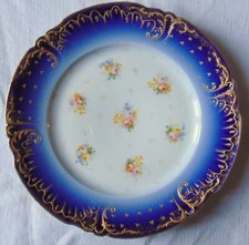 SUPERBE ASSIETTE COLLECTION JEAN POUYAT LIMOGES BLEU DE FOUR DORURES FIN XIX EME