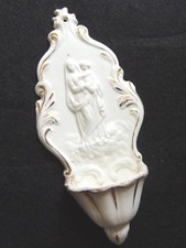 Très beau bénitier en faïence fine Vieillard Bordeaux XIXème Vierge Stoup