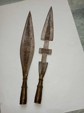 lance africaine, afrique - art - sagaie, javelot -laiton, chasse faune - traque