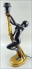 Grande Lampe Style Art Déco Sculpture Statue Femme Nue Plâtre Noir/Doré