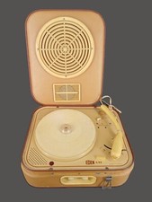 Valise tourne disque ancien EDEN S.22 marron beige vinyle vintage électrophone