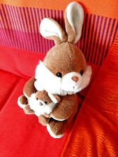 Lapin doudou grosse peluche  42 cm marron et blanc-belle qualité--