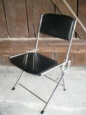 Vintage 70s Ancienne CHAISE DE BUREAU PLIANTE DESIGN EYREL en METAL SIMILI NOIR