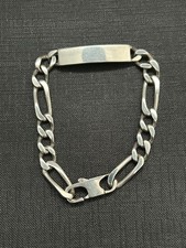 Ancien Bracelet Gourmette Argent Massif Maille chaine Figaro Vintage