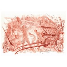 CARRANCE Raymond - Lithographie originale sur soie "Dans la grange" 40x59cm