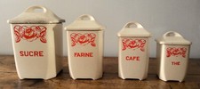 MODELE RARE  4 POTS EPICES FAIENCE BADONVILLIER  VINTAGE DESSIN DE ROSE ORANGE 