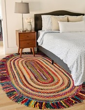 Tapis ovale en jute coton tressé à la main tapis de sol de vie de style moderne