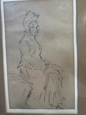 Tableau Raymond Renefer  1879 1957 Crayon & Croquis & Femme Assise