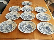 8 Assiettes en faïence de Gien Wedgwood bleues et blanches