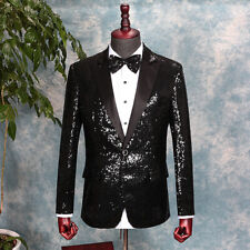 Hommes Sequin Pic Revers Costume Veste Blazer Mariage Bal Danse Montrer Habillé