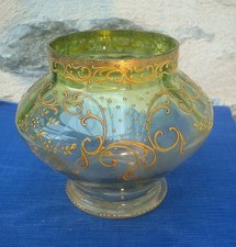 V72  A identifier Vase Verre Soufflé Emaillé Ancien XIX Boheme ? Mozer ? Legras?