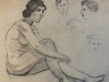 Ancien Beau Dessin Nu 1910