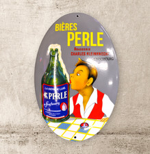Plaque émaillée BIERES PERLE d' Alsace Strasbourg brasserie enamel sign