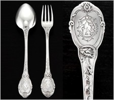 SOUFFLOT : Ménagère 10 Couverts Table Argent massif mod. François Ier DRAGONS