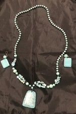 Boucles D’oreilles Et Collier en turquoise Véritable Vintage Parure ancienne