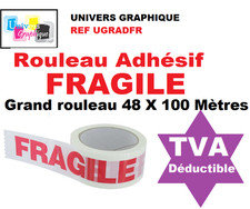 1 rouleaux d' Adhésif 48 mm  Scotch blanc imprimé FRAGILE en rouge -