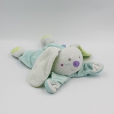 Doudou plat Lapin bleu blanc