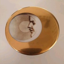 Rare FABIENNE JOUVIN Paris Porcelain Trinket Box Moon Face White Silver .