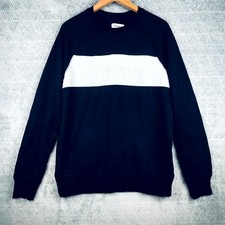 Goodfellow & Co Sweat-shirt Homme M Bleu Blanc Rayé Col Rond Fleece Enfiler