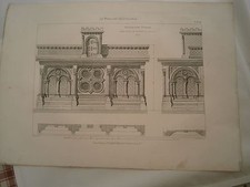 Planche gravure mobilier d'église  Autel d'aprés Raimbeau architecture Romane