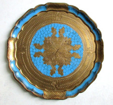 Plateau rond florentin (Italy) Diamètre 34 cm Motifs bleus et dorés