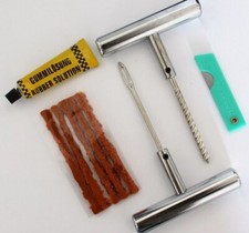 Kit de Réparation Pneu Poignet Métal Renforcé + 5 mèches pneu Voiture Crevaison