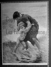MERE ENFANT OCEAN VIRGINIE DEMONT BRETON TABLEAU PAINT ART gravure 1892 print