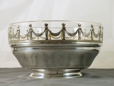 Antique French Fruit Bowl Dish Crystal & Sterling Silver 925 Corbeille Plat 