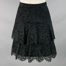 MONIQUE LHUILLIER Taille 8 Coton Noir Blend Lacets Superposé Jupe Longueur Genou