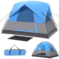 Tente Camping Familial Avec Toile Étanche 4 Saisons 3 Personnes Bleu Noir