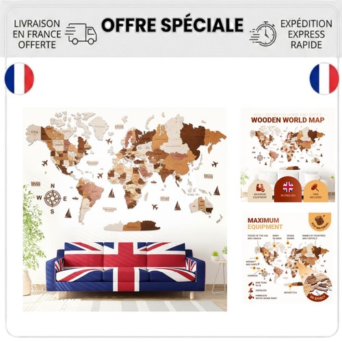 Carte monde murale bois - du,