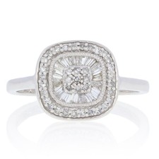 Neuf .33ctw Simple & Coupe Baguette Bague Diamant - Argent Serti Double Halo