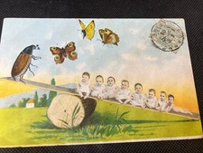 INSECTES Animaux Vintage - bébés - balancoire - Carte Postale circulée 1905 