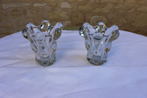 Paire vases verre moulé - de,