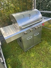 Barbecue à Gaz En Inox 4 Bruleurs Feu Latéral Tablette Plancha Grillade BBQ Gril