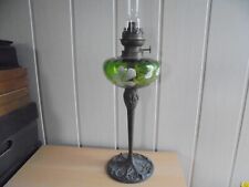 Magnifique Lampe à pétrole art nouveau émaillée pied feuillage couleur d'origine