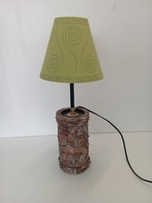 LAMPE de TABLE RUSTIQUE Artisanale | Base Bûche Écorce de Bois | Abat-jour Vert