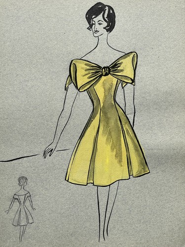 Robe jaune noeud - robe, dessin