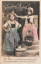 CP PAQUES PETITES FERMIERES PANIER OEUFS - 36392