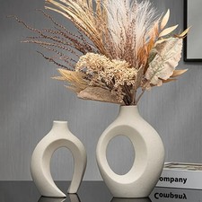 DECORATION 2 PIECES VASES EN PLASTIQUE BLANC MODERNE SALON SALLE A MANGER DECO