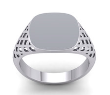 Bague chevalière coussin homme plaqué platine argent massif 925 côtés panier