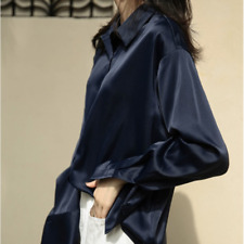 Femme Brillant Satin Chemise Manches Longues Faux Soie Bouton Haut Chemisier