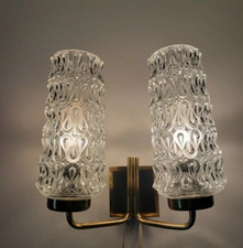 Applique Murale Vintage en Verre et en laiton avec interrupteur des année 1970