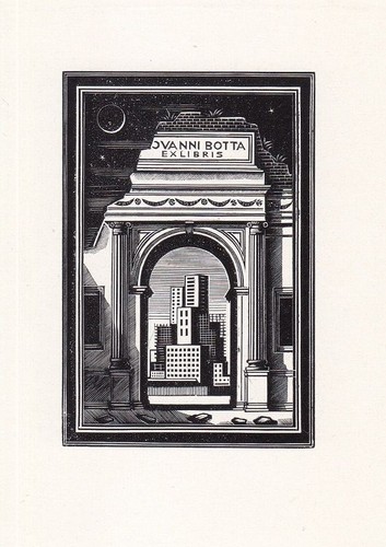 Exlibris livre bois italo - livre, en