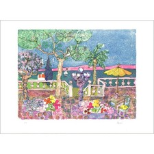 AIZPIRI Paul - Lithographie originale "Vue en bord de mer" 56x76cm