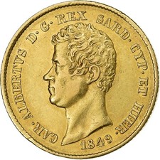 États italiens, SARDINIA, Charles-Albert, 20 Lire, 1849, Genoa, Or, SUP