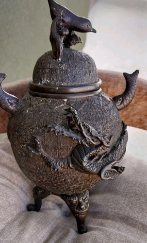 Vase bronze dragon - en, oiseau