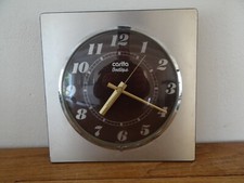 Jolie Horloge Pendule Murale Carita Boutique Marron et Inox Vintage Design 1970