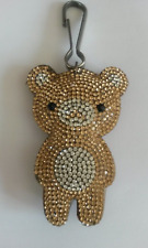 porte clés bijou de sac : ourson face strass blanc et crème  / dos cuir beige